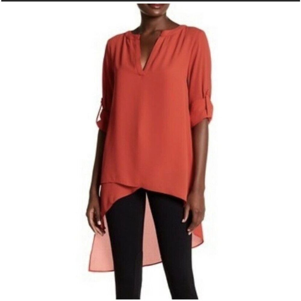 Catherine Malandrino Rustic Tab-Sleeve Crepe Overlay Hi-Low Tunic size 2X NWT